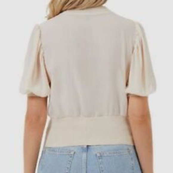 Brand New French Connection Women's Jenna Rib Trim Puff Sleeve Top - Picture 4 of 10